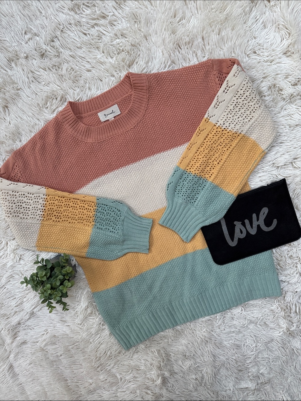 Be Cool Crewneck Knit Color Block Sweater 💗 Coral Cream Mustard & Mint